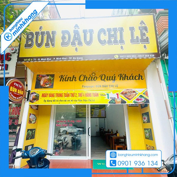Biển hiệu bún đậu mắm tôm theo phong cách hiện đại, sử dụng vật liệu cao cấp