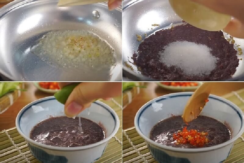Cận cảnh chén mắm tôm được pha chế kỹ lưỡng với các gia vị đi kèm