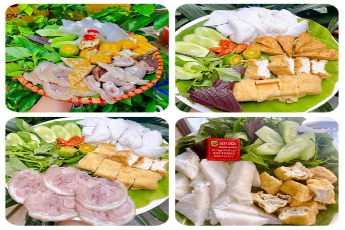 Cận cảnh đĩa dồi rán vàng giòn và chả cốm thơm lừng