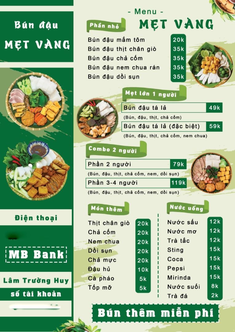 Chi tiết trình bày các món ăn kèm trong menu, thể hiện sự đa dạng