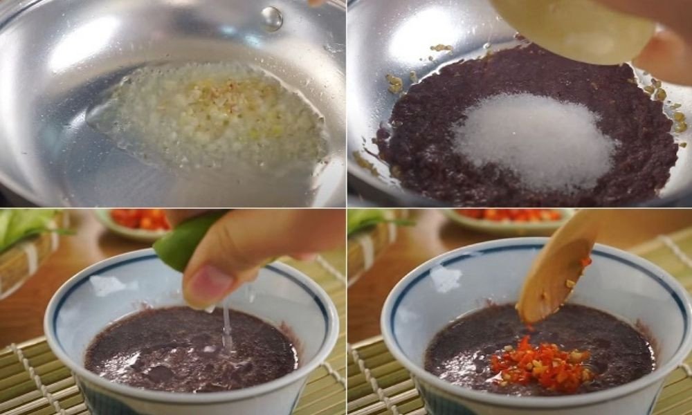 Chuyên gia đang pha chế mắm tôm với chanh và ớt để tạo độ bông xốp