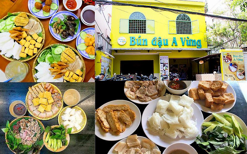 Đậu phụ chiên vàng giòn rụm trong mẹt bún đậu