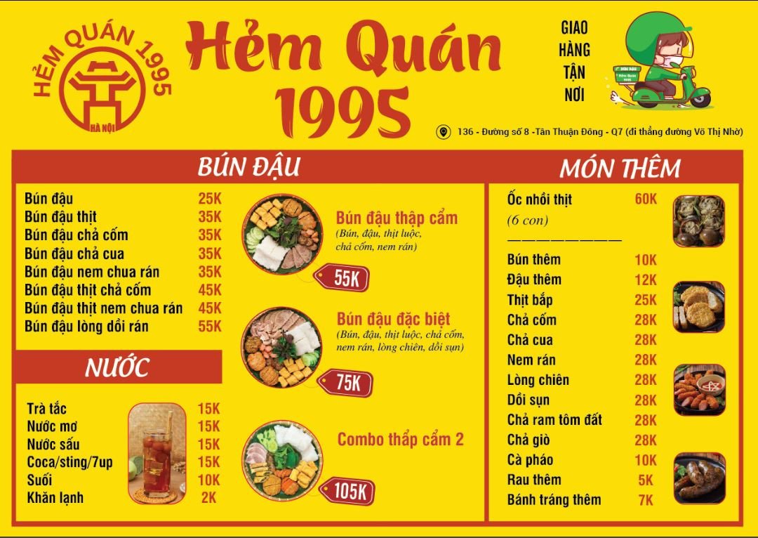 Giao diện menu hiện đại với tông màu vàng ấm áp, bố cục gọn gàng