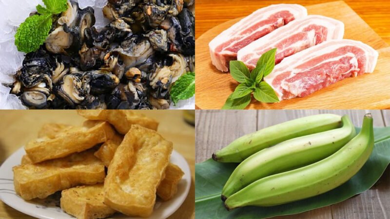 Hình ảnh các nguyên liệu tươi ngon chuẩn bị cho món bún ốc chuối đậu