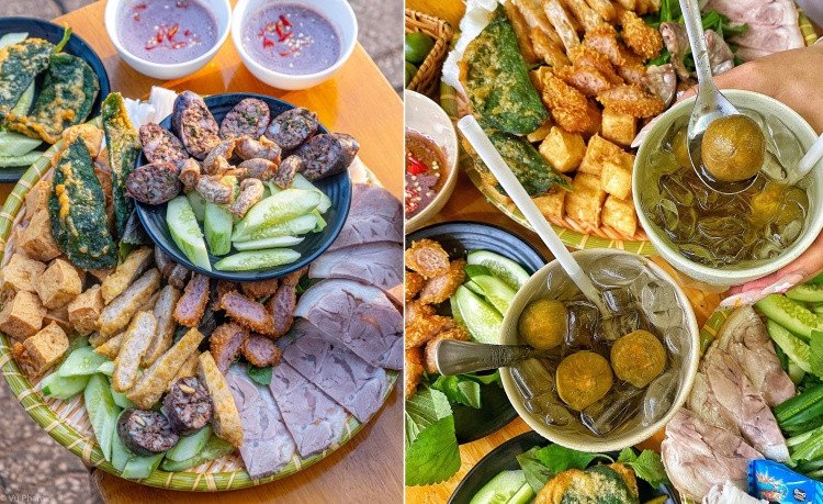 Hình ảnh ly nước sấu hoặc trà tắc đặt cạnh mẹt bún đậu, thể hiện sự kết hợp giải khát hiệu quả