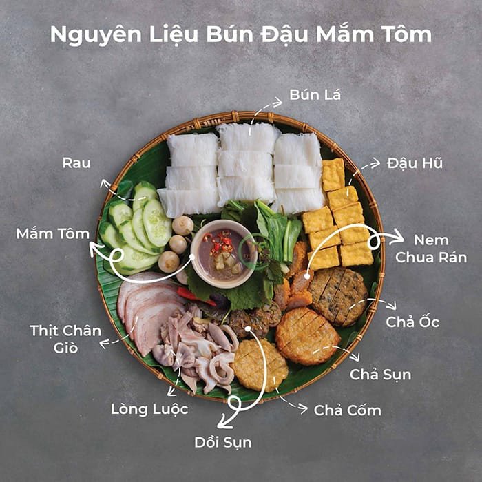 Mâm bún đậu đầy đủ với các món ăn kèm hấp dẫn