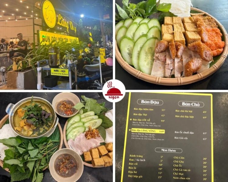Mẹt bún đậu thập cẩm với đậu, thịt luộc và rau thơm tươi xanh