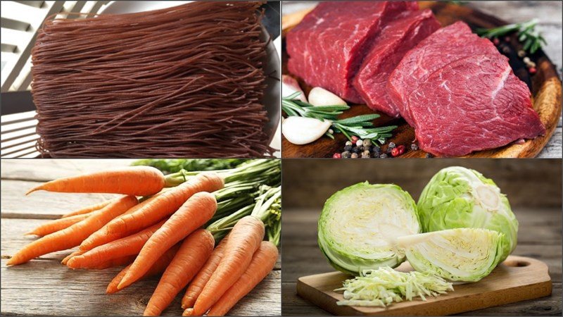 Rau củ tươi xanh được thái sẵn để trộn cùng bún
