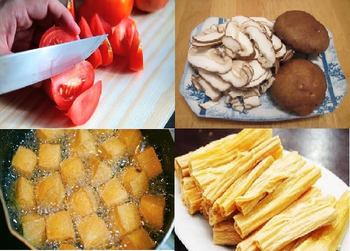 Sơ chế các loại nấm và đậu hũ trước khi nấu nước dùng