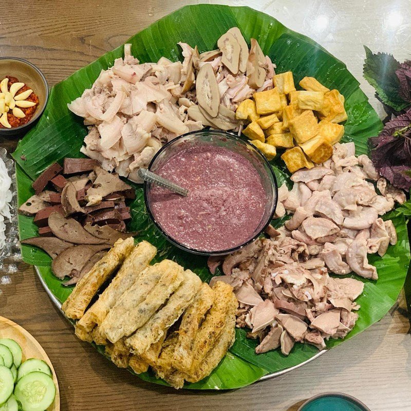 Thành phẩm mâm bún đậu mắm tôm thịnh soạn