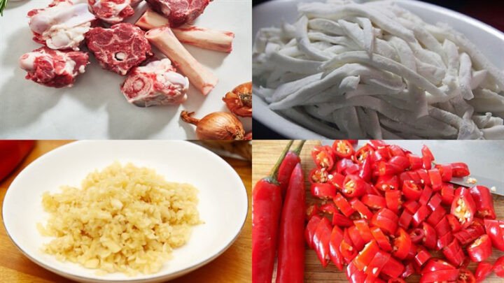Các nguyên liệu chính để làm món bánh canh bột gạo xương heo