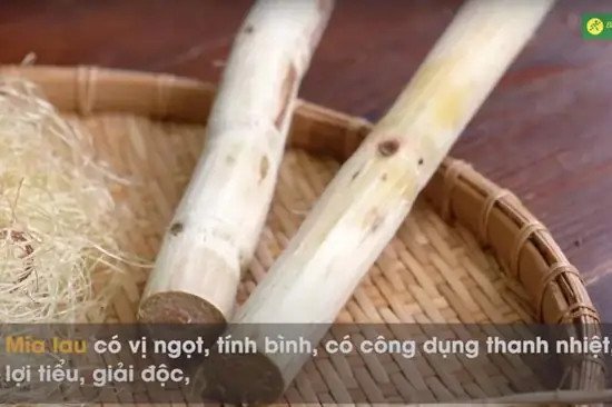 Cận cảnh ly nước mía lau tươi mát với mía và rễ tranh đi kèm