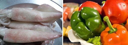 Chuẩn bị đầy đủ nguyên liệu cho món mực ống xào