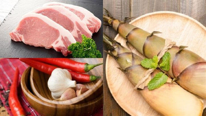 Chuẩn bị nguyên liệu tươi ngon cho món cách xào măng với thịt heo