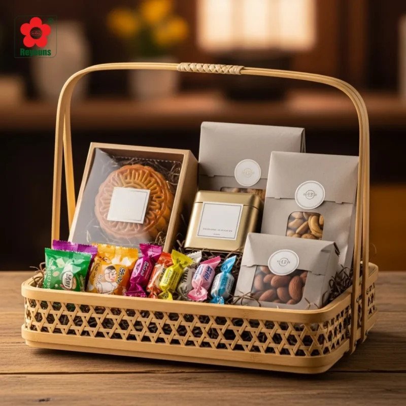Giỏ quà bánh kẹo có bánh Trung Thu