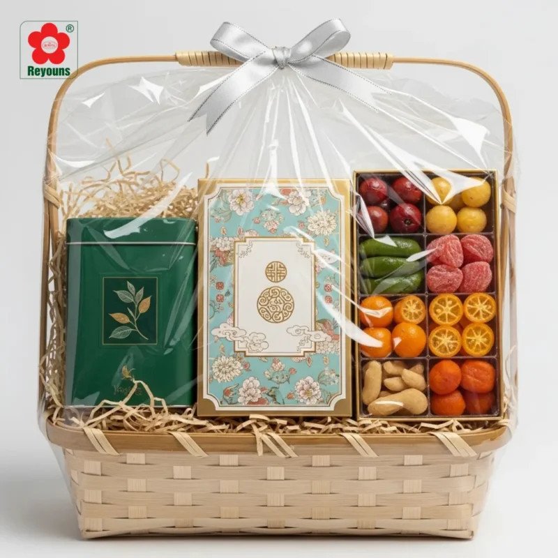 Gói giỏ quà bánh kẹo bằng màng bọc thực phẩm