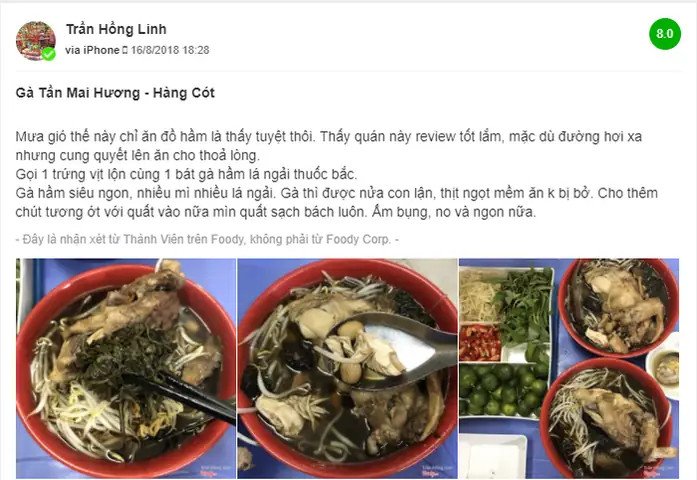 Khách hàng thưởng thức mì gà tần tại quán Mai Hương