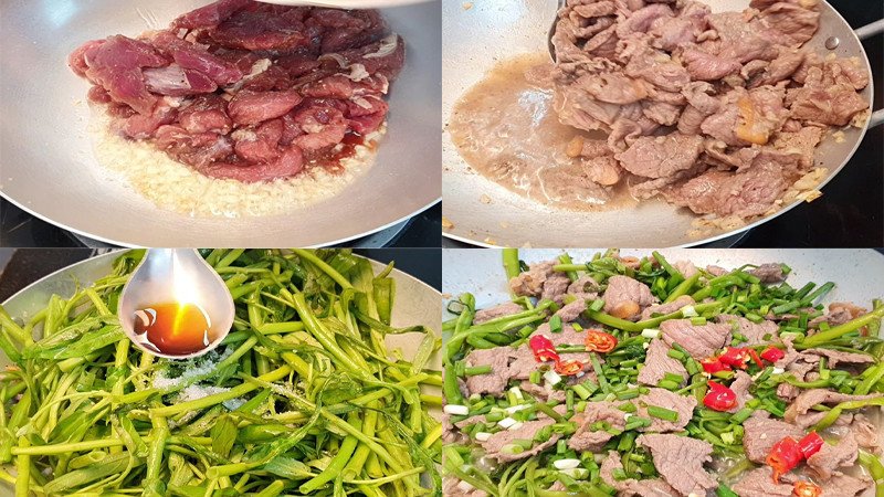 Làm nóng chảo và phi tỏi trước khi xào thịt trâu