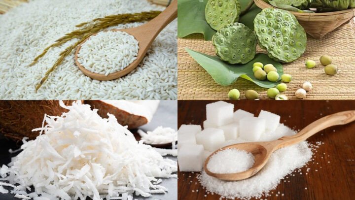Nguyên liệu chuẩn bị cho món cách nấu xôi hạt sen tươi