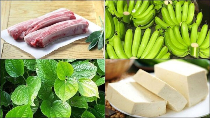Nguyên liệu chuẩn bị cho món chuối đậu thịt ba chỉ