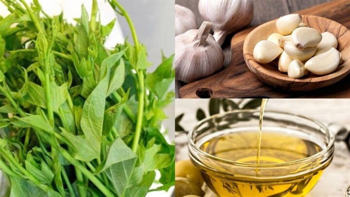Nguyên liệu tươi ngon chuẩn bị cho cách xào rau khoai lang với tỏi