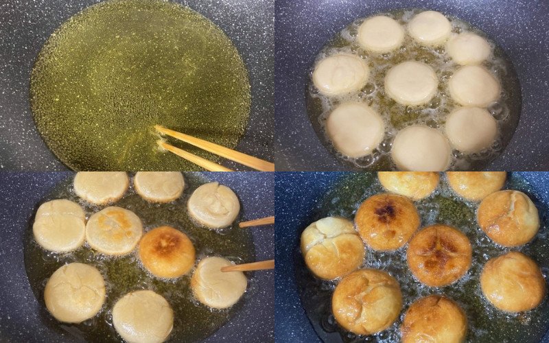 Rán bánh bột mì nhân đường vàng giòn hấp dẫn