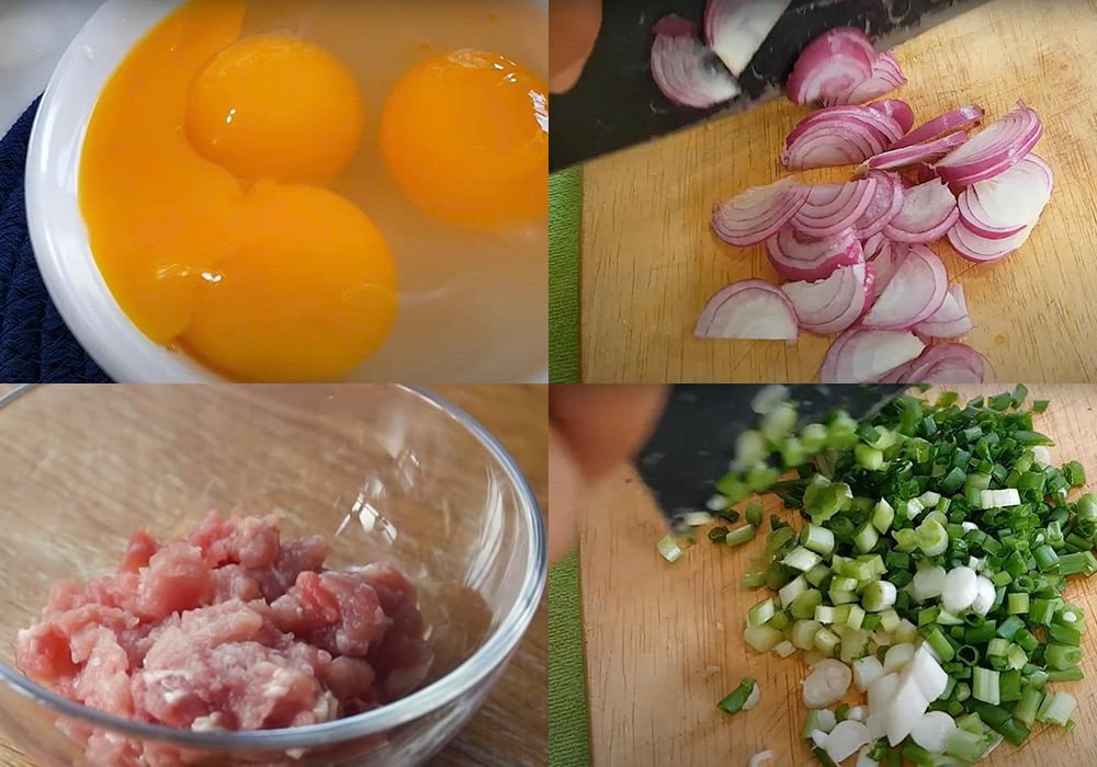 Sơ chế các loại nguyên liệu cho món trứng hấp thịt