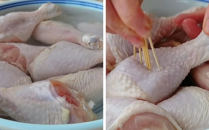 Sơ chế gà cho món gà nấu nấm