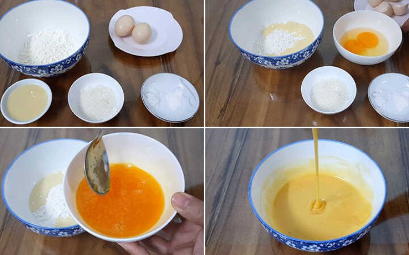 Sơ chế nguyên liệu và pha bột cho món bánh bột mì rán ngọt