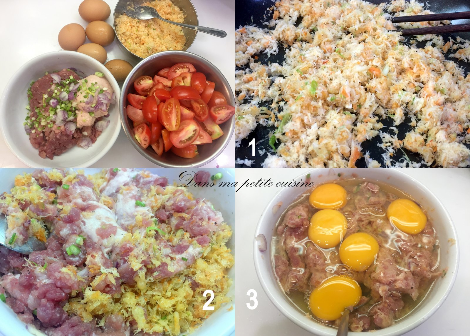 Tổng hợp các bước sơ chế và trộn nhân riêu tôm thịt trứng