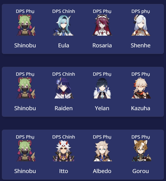 Đội hình có Kuki Shinobu trong game