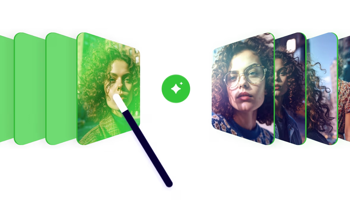 Đũa phép biến một bức chân dung thành nhiều cảnh video do AI tạo ra của cùng một người phụ nữ.